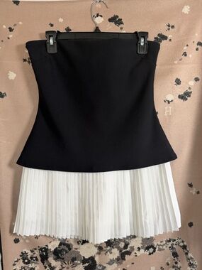 Naked Wardrobe Black & White Strapless Pleated Mini Dress NWT